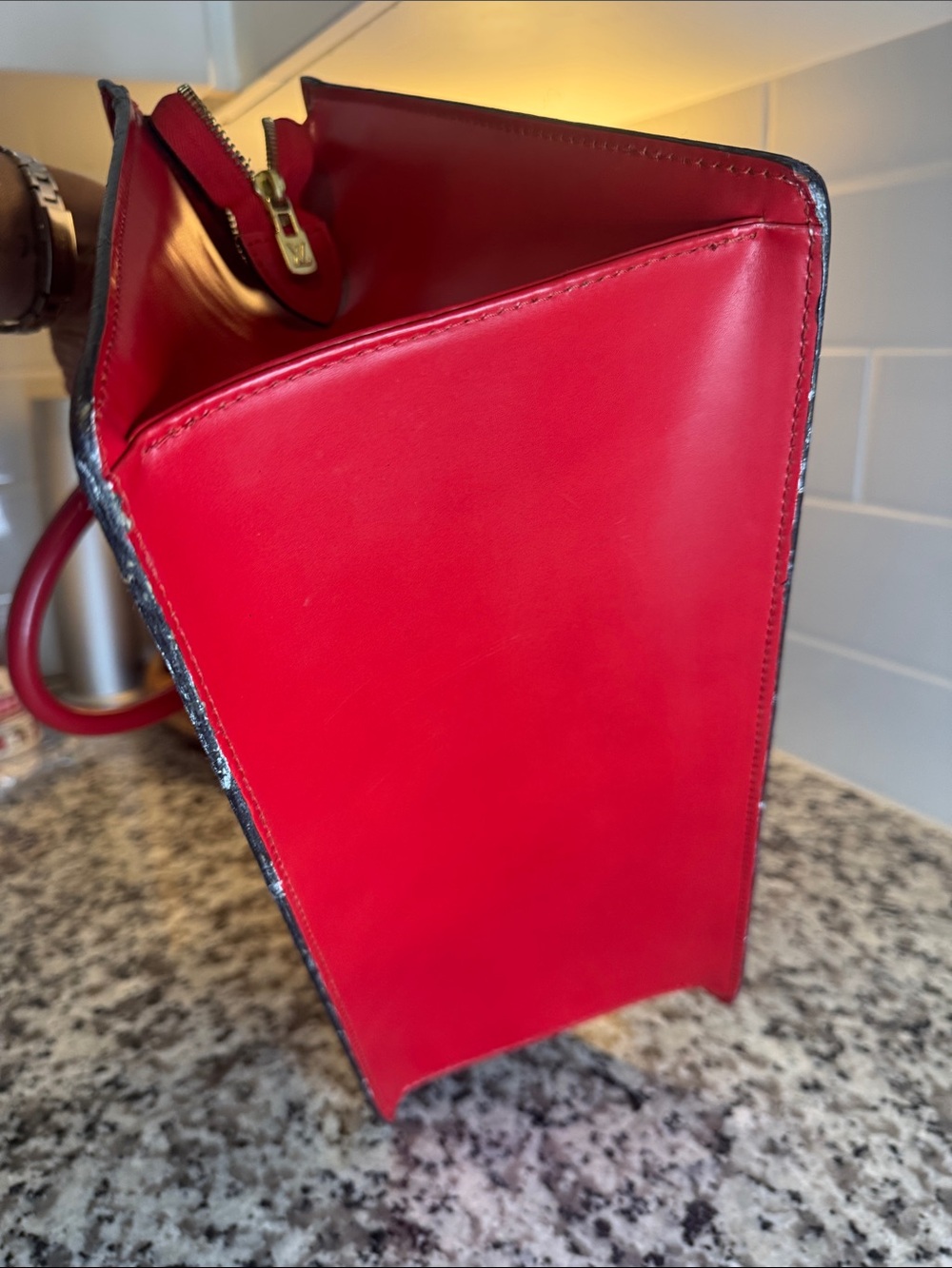 Louis Vuitton Red Textured Leather Pouch - Picture 6 of 8